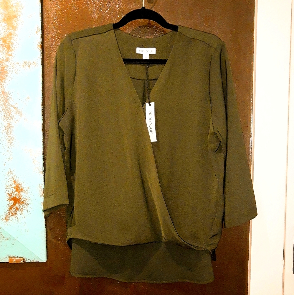 NWT! Army Green Hi-Lo Blouse
